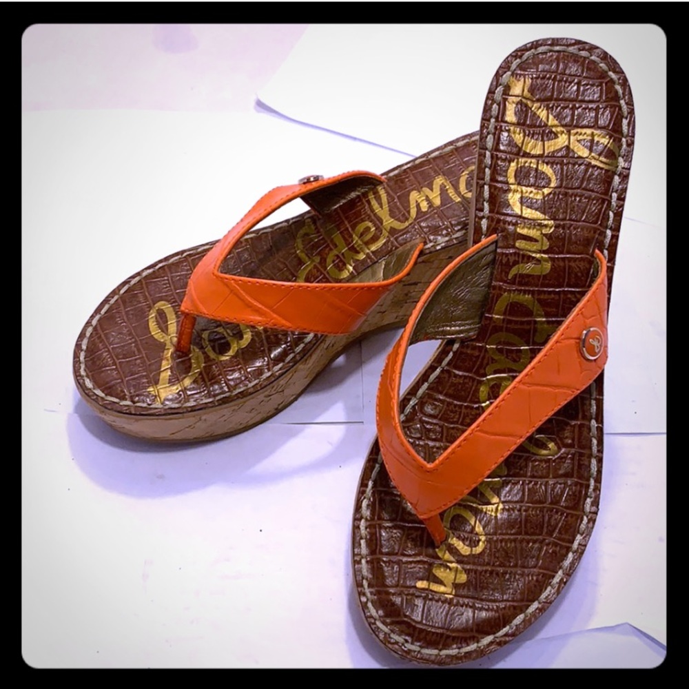 GentlyUsed Sam Edelman ROMY Orange Wedge. Size: 7M - Picture 1 of 8